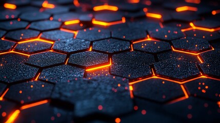 Obraz premium Glowing hexagonal grid, dark abstract background.