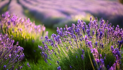 Obraz premium lovely violet lavender blooming in green meadow