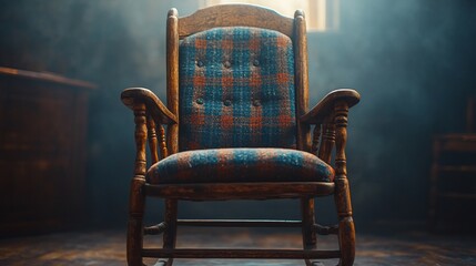 Antique Rocking Chair in a dimly lit room, evoking a sense of nostalgia and tranquility.
