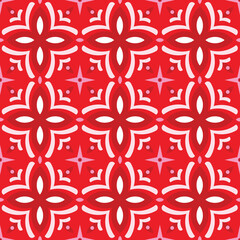 Modern flat flower pattern. Minimalist Xmas simple pattern on red background. Flat vector pattern stars and abstract elements.