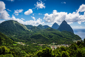 The Pitons, Gros Piton and Petit Piton, are two mountainous volcanic plugs, volcanic spires,...