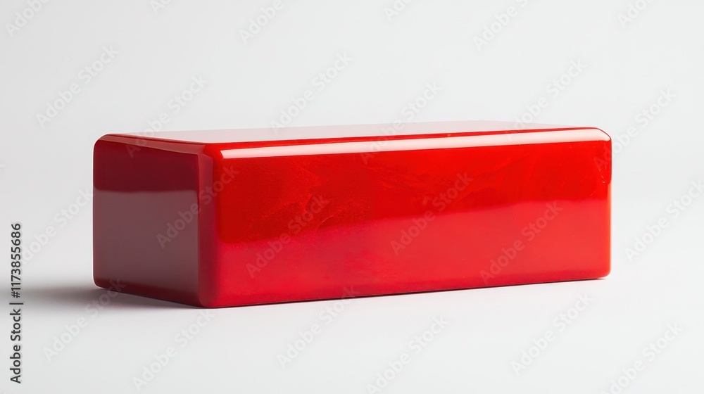 Poster red rectangular object showcasing glossy finish with soft shadows against a light backdrop at a mini