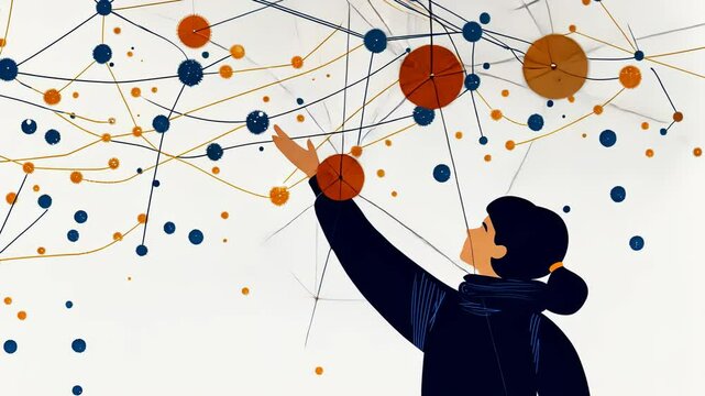 Colorful Vector Illustration of Business People Connecting in a Network Concept with Money and Music Symbols
