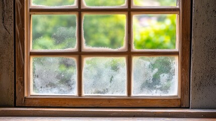 Old Dusty Window with Sunlight and Floating Dust