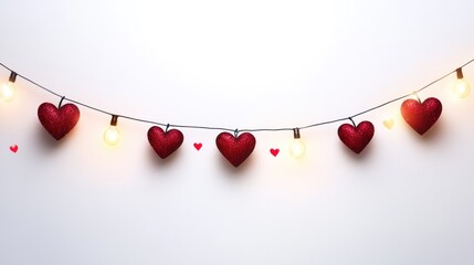 A string of lights with red glitter hearts adds a romantic touch. Perfect for Valentine's Day decorations or wedding celebrations.