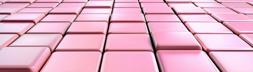 Obraz premium A close-up view of a surface covered with shiny pink tiles, arranged in a grid pattern, creating a visually appealing texture.