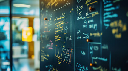 Detailed algorithm diagrams and notes displayed on a board in a workspace. Generative AI