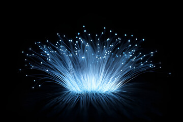 Dynamic lights shape on dark background. Bright luminous glowing lines. High speed optical fiber concept