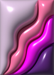 Soft shiny wavy pink convex shapes, 3D rendering illustration