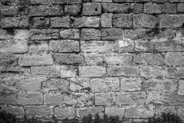 Old Stone Brick Wall Exterior Black White Weathered Texture
