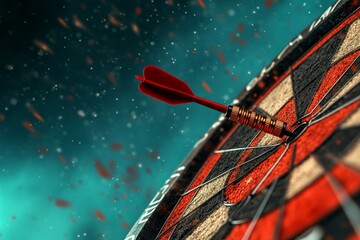 Red dart in the center of the dartboard. Generative AI
