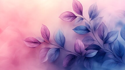 Dreamlike Pastel Leaves Branch Artwork Abstract Design