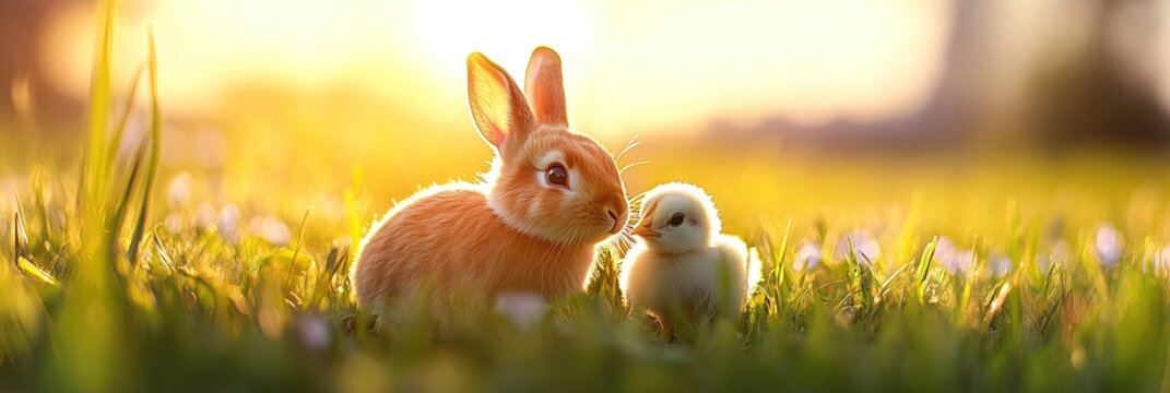 bunny rabbit and baby chick