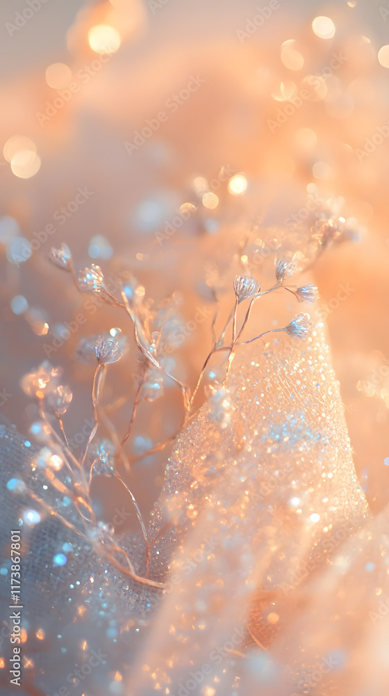 Poster abstract background featuring glowing soft patterns and delicate floral elements against a warm ligh