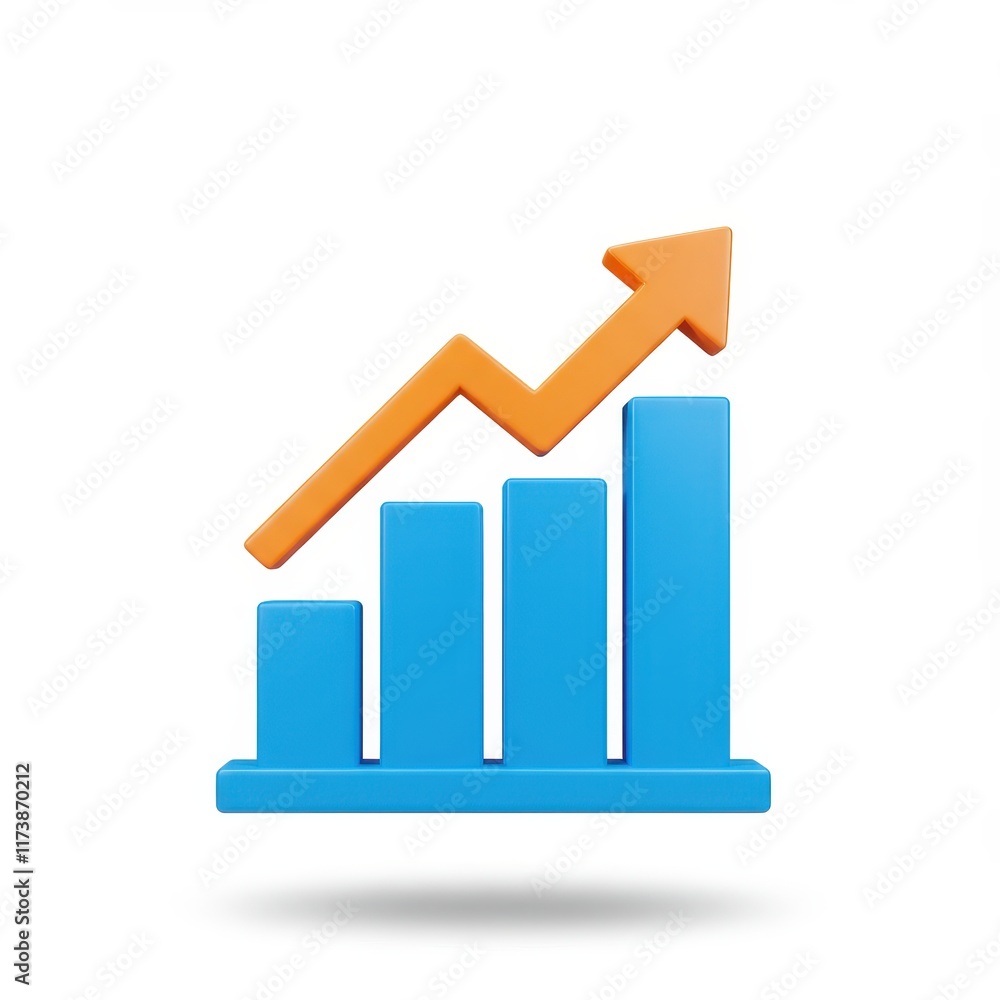 Poster bar charts and arrow 3d icon isolated on white background