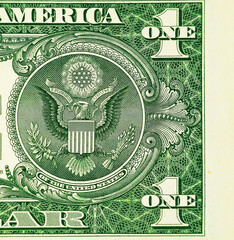 1 dollar banknote close up. Background from America's money.