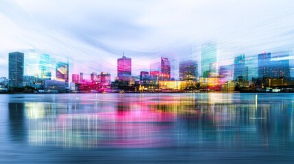Fototapeta premium Abstract Futuristic Cityscape with Vibrant Colors and Dynamic Lines