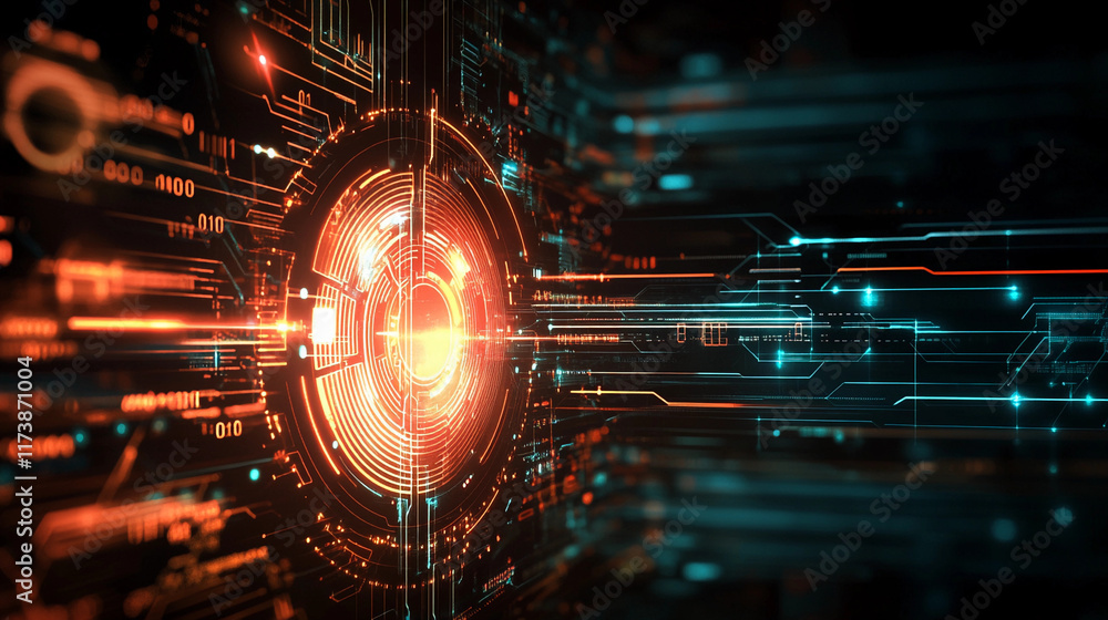 Poster security and encryption symbols with locks and glowing circuitry. generative ai