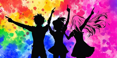 manga people celebrating holi