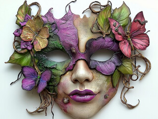 Floral Mardi Gras Mask with Butterflies and Vines