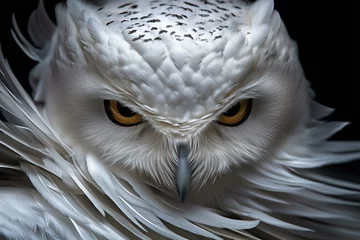 Close-Up of a Snowy Owl (Bubo scandiacus) with Intense Yellow Eyes