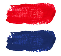 Red and blue gouache paint strokes on isolated background