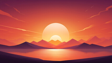 Fototapeta premium a painting of a sunset over a river ,happy moment sunset