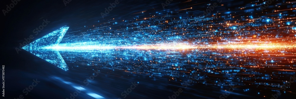 Poster glowing arrow of data stream, digital flow.