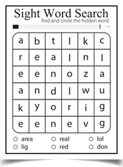 Sight word find and color page for children activities book