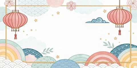  cute cartoon Chinese pattern watercolor background