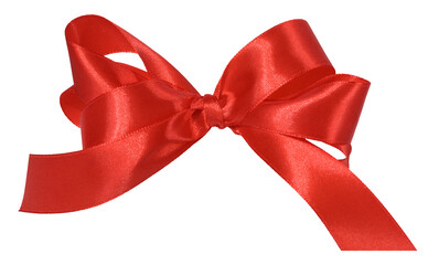 Red silk ribbon bow on isolated background, holiday decor