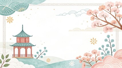 Fototapeta premium cute cartoon Chinese pattern watercolor background