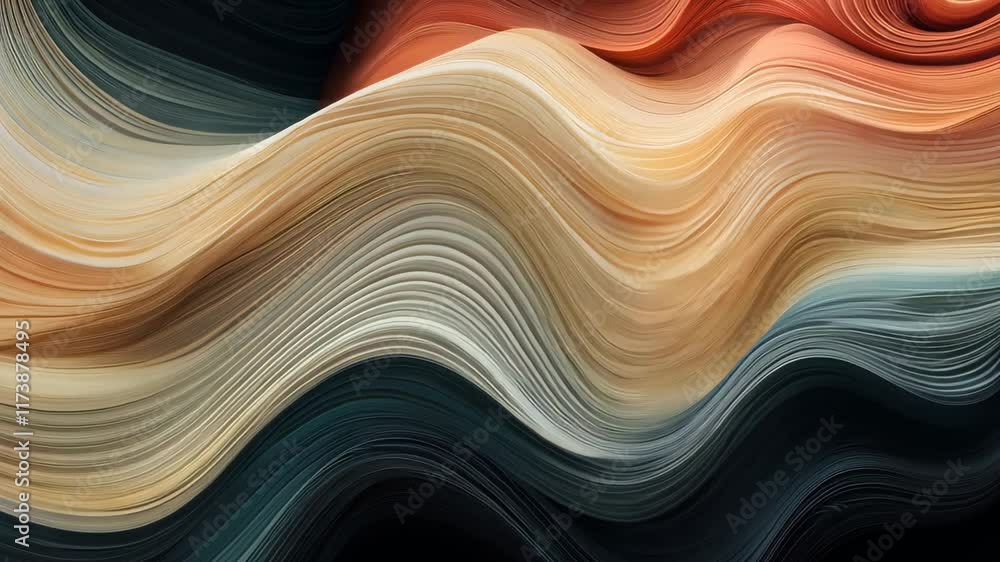 Poster soft undulating waves of color ripple over a deep black background, creating a stunning visual effec