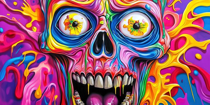 crackhead and drug addict concept - gonzo and psychedelic style face
