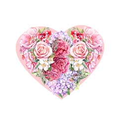 heart flower composition with lily roses, valentines day, happy mothers day,