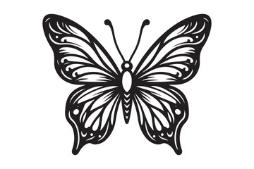 A clean black outline of a butterfly 46.eps