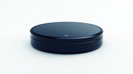 Sleek black puck-shaped device with subtle branding. Ideal for a smart home hub or portable speaker.