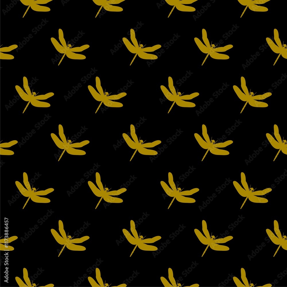 Poster dragonfly icon isolated seamless pattern on black background