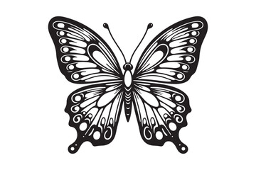 A clean black outline of a butterfly 54.eps