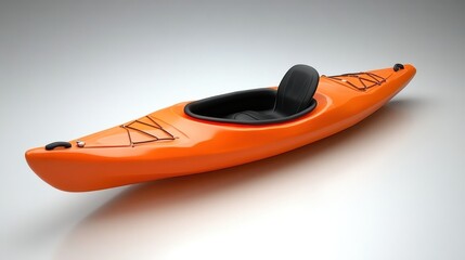 A vibrant orange kayak perfect for single-person paddling adventures on calm waters. Ideal for recreational use and exploring lakes or slow-moving rivers.