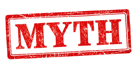 Myth red rubber stamp isolated on transparent background or white background with distressed texture effect