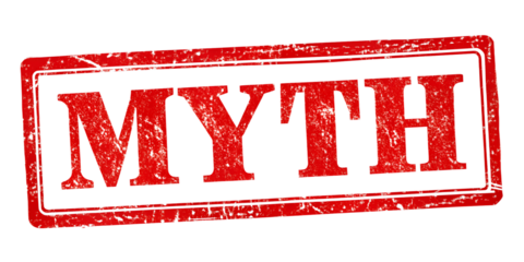 Myth red rubber stamp isolated on transparent background or white background with distressed texture effect