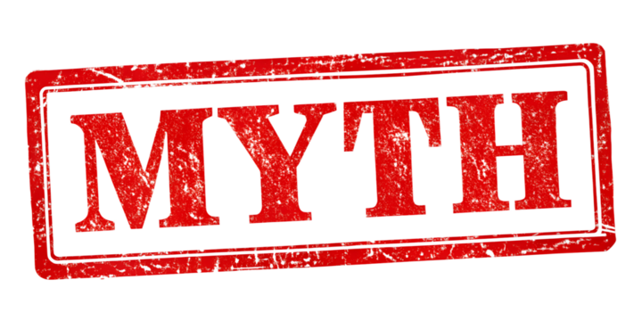 Myth red rubber stamp isolated on transparent background or white background with distressed texture effect