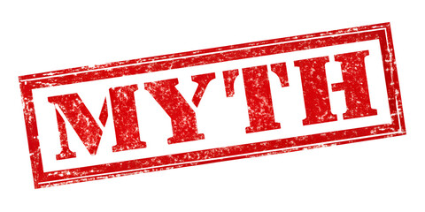 Myth red rubber stamp isolated on transparent background or white background with distressed texture effect