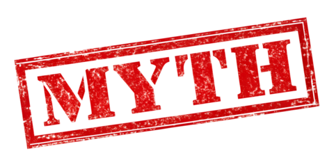 Myth red rubber stamp isolated on transparent background or white background with distressed texture effect