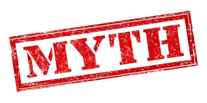 Myth red rubber stamp isolated on transparent background or white background with distressed texture effect