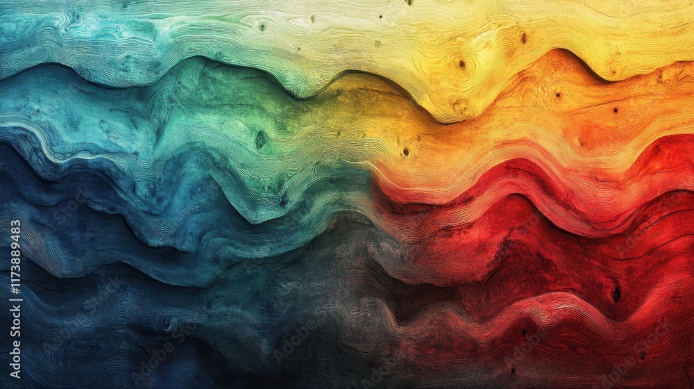 Poster vibrant waves of color merge in a stunning abstract display evoking emotions and a sense of movement