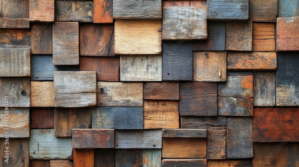 Poster textured layers of rustic wooden blocks create a warm and inviting atmosphere in a cozy interior des