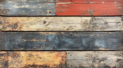 Beautiful weathered wood planks with a rustic blend of colors showcasing a unique pattern and texture in natural light. Generative AI