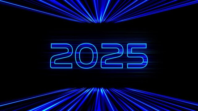 2025 digital technology animation 2025 glowing logo 2025 glowing neon lines data electric background 4k animation	
